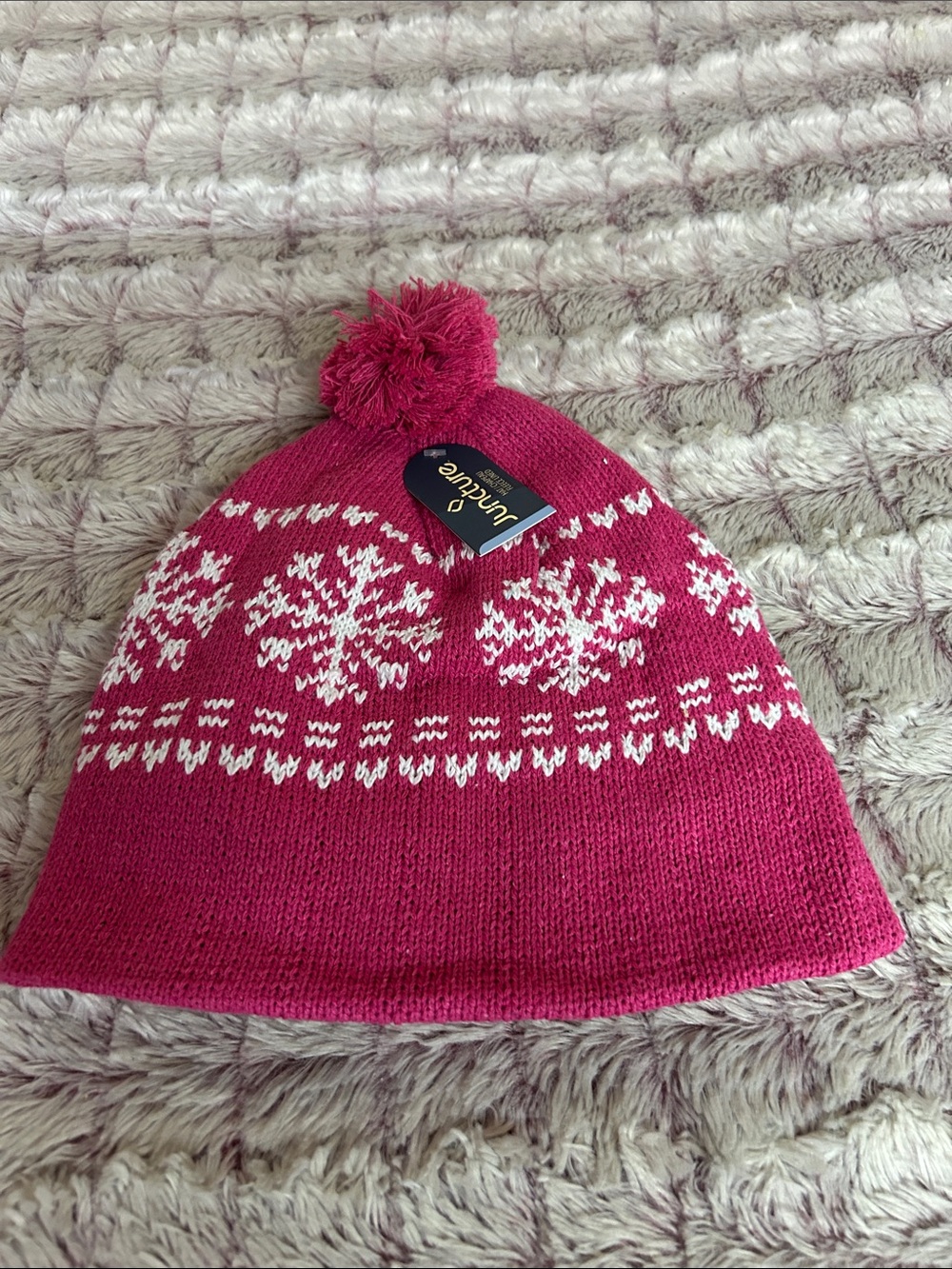 Juncture Kids Fuchsia Pom Beanie with White Snowflake Knit